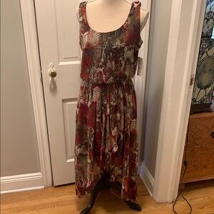 MSK Red and Brown Sleeveless Sundress
